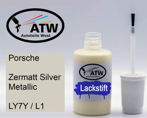 Porsche, Zermatt Silver Metallic, LY7Y / L1: 20ml Lackstift, von ATW Autoteile West.